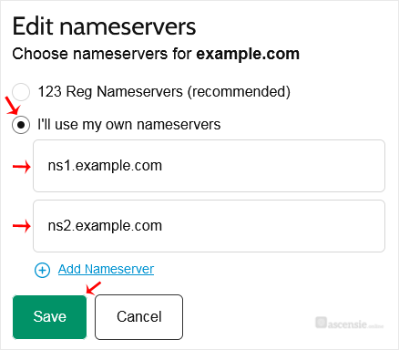 Eigen nameservers invoeren in 123-Reg